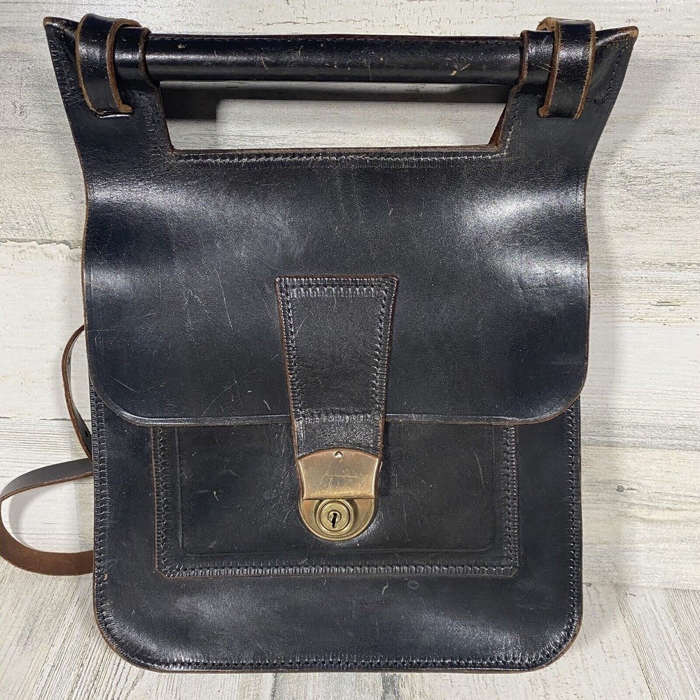 Vintage Cheney England Black Leather Saddle Bag No Key Crossbody Steampunk